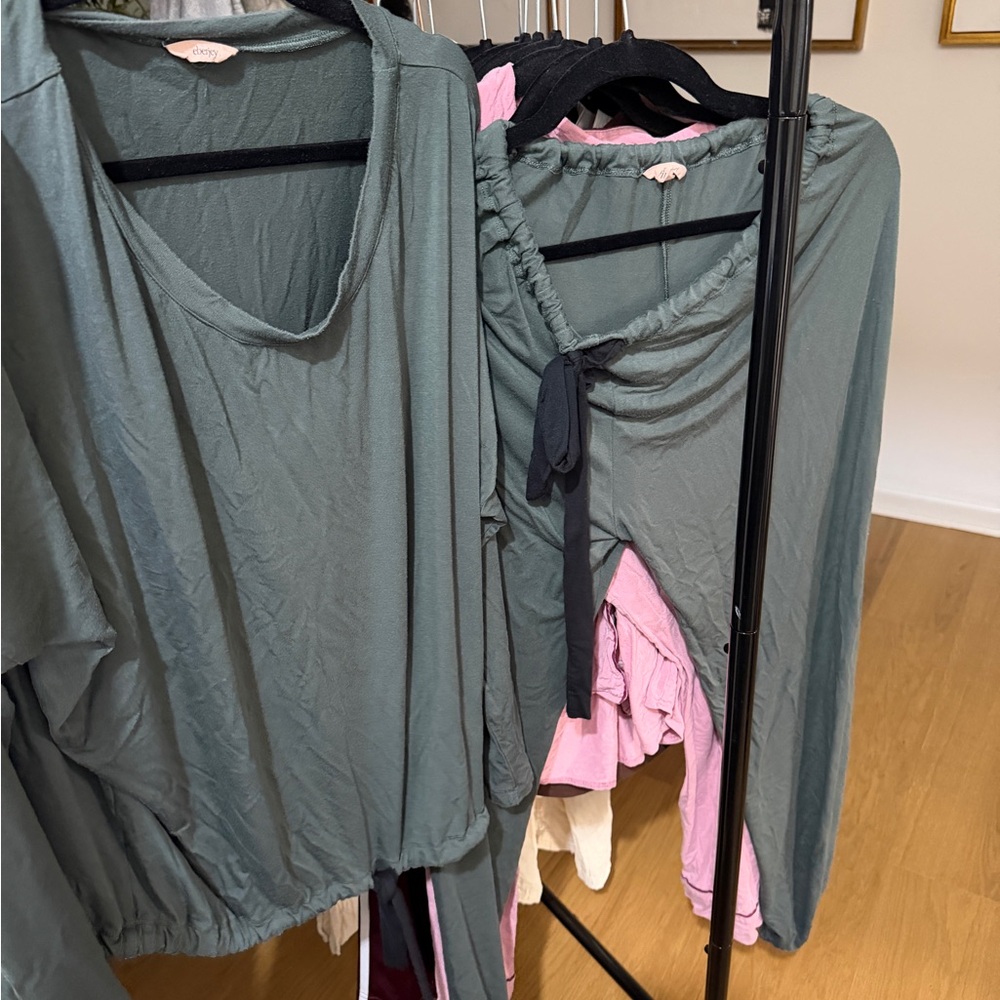 Eberjey Gisele Slouchy Pajama Tencel Set Green Long Sleeve Pant Womens Medium